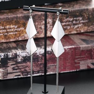 Silver Geometric Drop Earrings